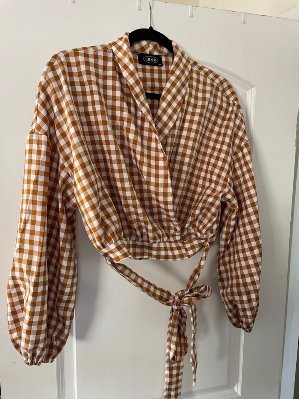 Cider Mustard & White Gingham Wrap Blouse